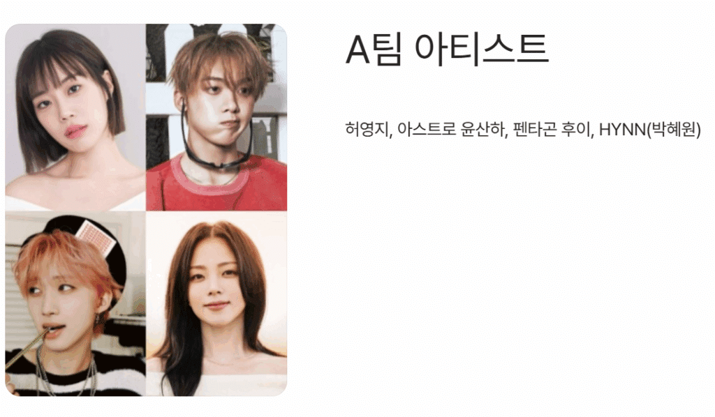 체인지 스트릿 출연진: 허영지, 아스트로 윤산하, 펜타곤 후이, HYNN(박혜원)