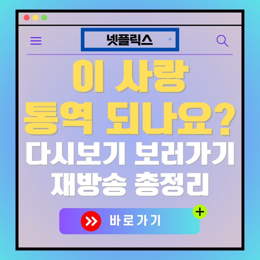 넷플릭스 화면: "이 사랑 통역 되나요?", 다시보기, 재방송, 바로가기 버튼